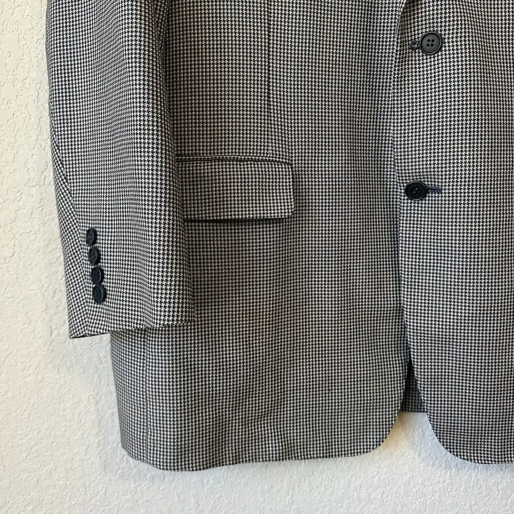 CANALI Blazer Jacket Houndstooth Silk Wool Sport Coat Business Preppy